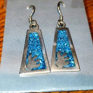 925 Silver w/crushed turquoise earrings euc